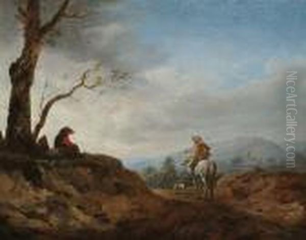 A Huntsman And His Dogs On A Track Oil Painting by Pieter Wouwermans or Wouwerman