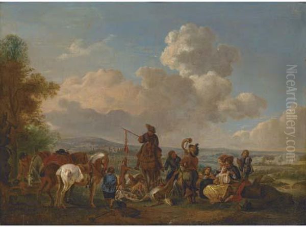 A Hunting Party With Trophies Of The Chase Oil Painting by Pieter Wouwermans or Wouwerman