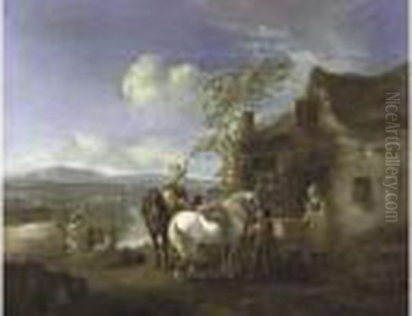  Voyageurs Faisant Halte Apres Le Passage Du Gue  Oil Painting by Pieter Wouwermans or Wouwerman