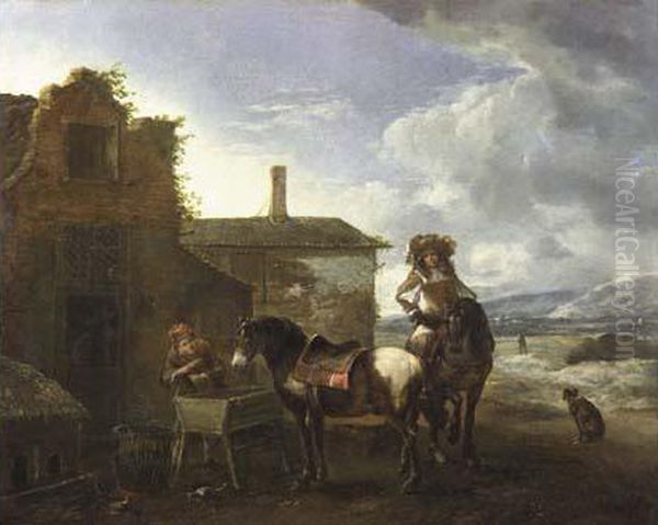  La Halte Devant L'auberge  Oil Painting by Pieter Wouwermans or Wouwerman