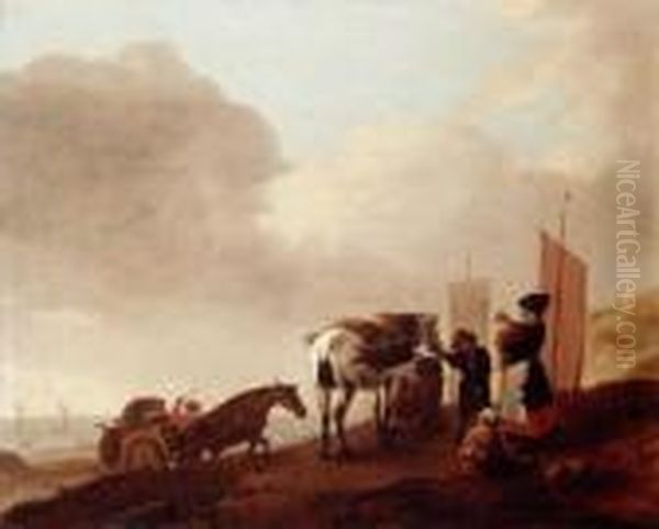 Beach Oil Painting by Pieter Wouwermans or Wouwerman