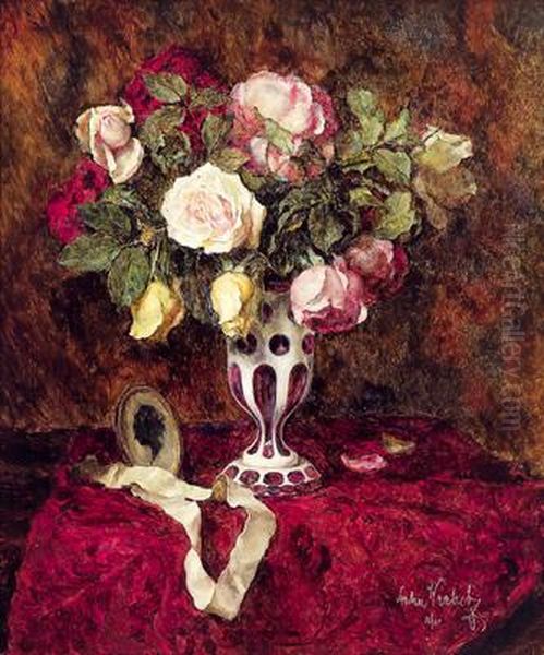 Stilleben Mit Rosen Oil Painting by Anton Wrabetz