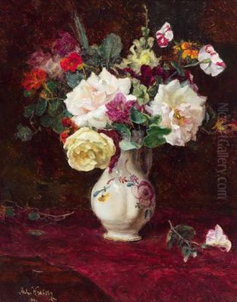 Blumenstilleben Mit Rosen Oil Painting by Anton Wrabetz