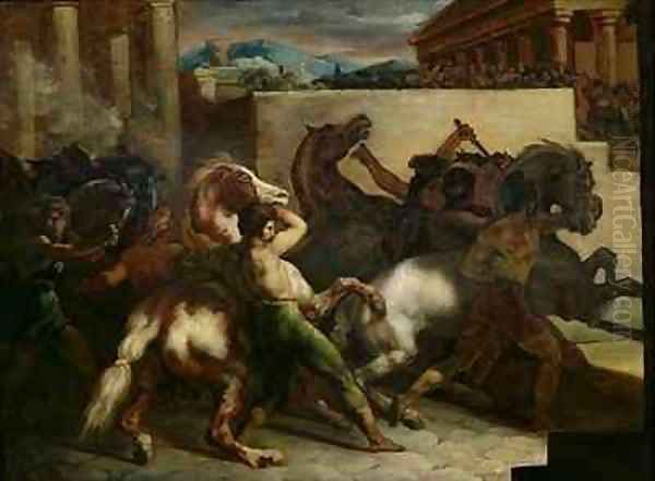 The Wild Horse Race at Rome Oil Painting by Theodore Gericault