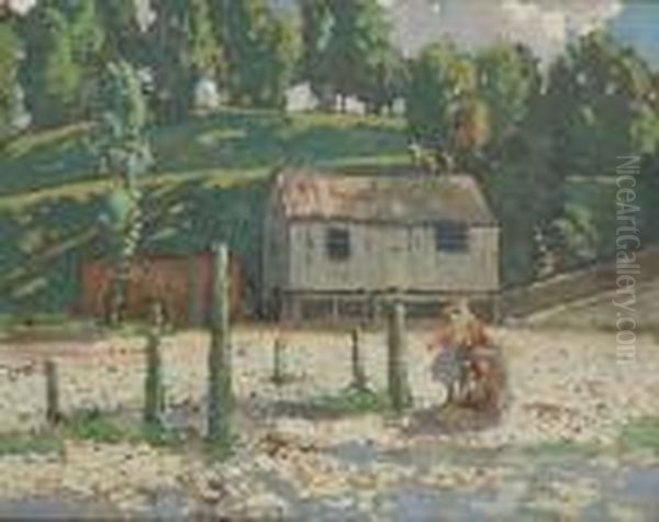 By The Boathouse Oil Painting by James Wright