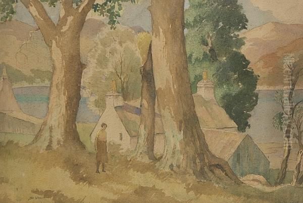 Figure By A Cottage, Gareloch Oil Painting by James Wright