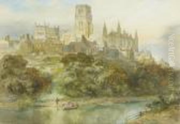 Durham Cathedral From The River Wear, A Pair Oil Painting by Richard Henry Wright