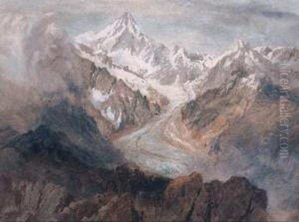 The Fiescherhorn And The Viescher Glacier Oil Painting by Richard Henry Wright