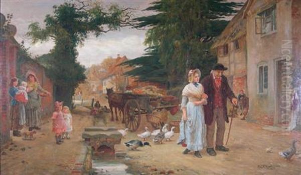 A Stroll Through The Village Oil Painting by Robert W. Wright