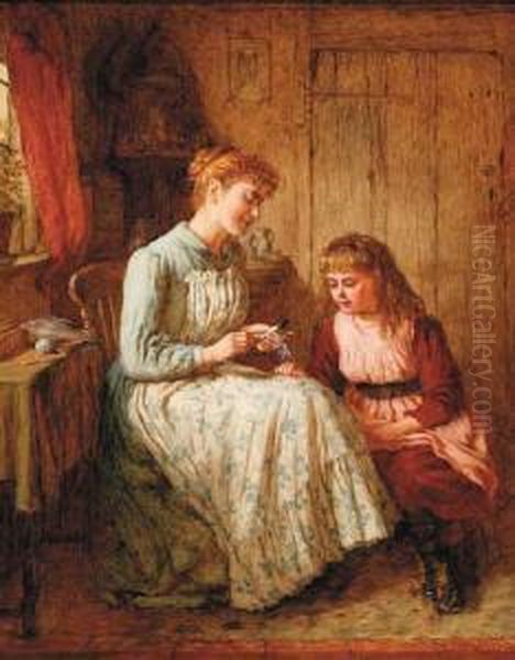 Thecrochet Lesson Oil Painting by Robert W. Wright