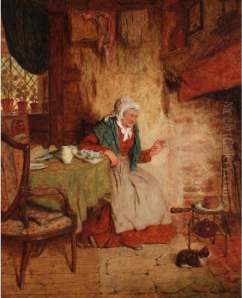 Tea By The Fire Oil Painting by Robert W. Wright