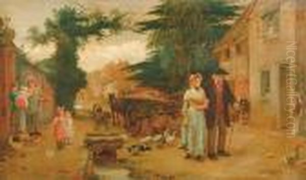 A Village Scene With Figures Oil Painting by Robert W. Wright