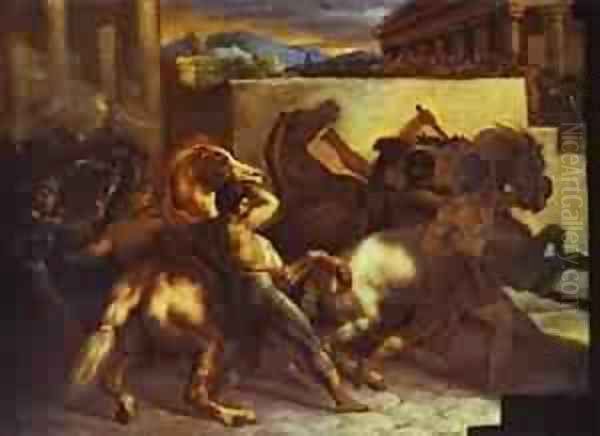 Race Of Wild Horses In Rome 1817 Oil Painting by Theodore Gericault