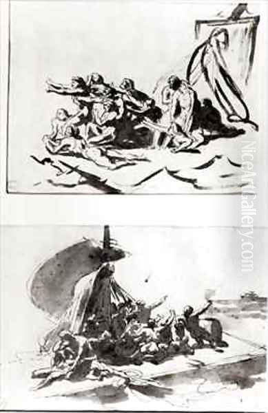 Two sketches for The Raft of the Medusa 2 Oil Painting by Theodore Gericault