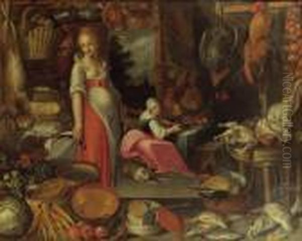 Kuchenstuck Mit Kochin Und Kuchenmagd Oil Painting by Joachim Wtewael (Uytewael)