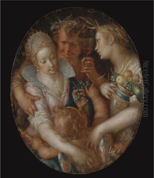 Sine Cerere Et Baccho Friget Venus Oil Painting by Joachim Wtewael (Uytewael)