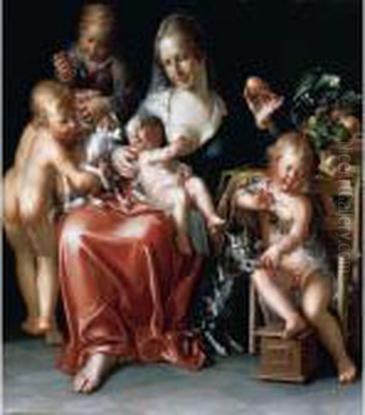 Charity Oil Painting by Joachim Wtewael (Uytewael)