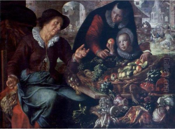 The Stall Of A Fruit And Vegetable Seller Oil Painting by Joachim Wtewael (Uytewael)