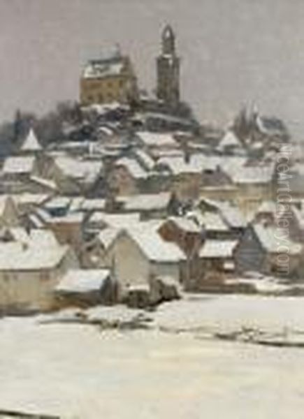 Kronberg Im Schnee, Vom Tal Aus Gemalt Oil Painting by Fritz Wucherer