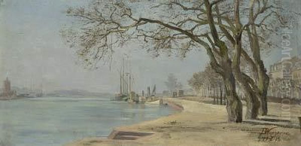 Flussbiegung Mit Uferstrase Oil Painting by Fritz Wucherer