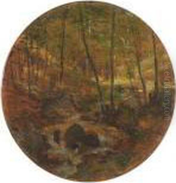 Sonnendurchfluteter Wald Mit Bachlauf Oil Painting by Fritz Wucherer