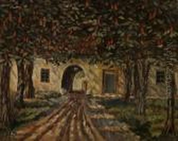 Old Gateway Of The Hunting Lodge Grunewald Oil Painting by Gustav Wunderwald