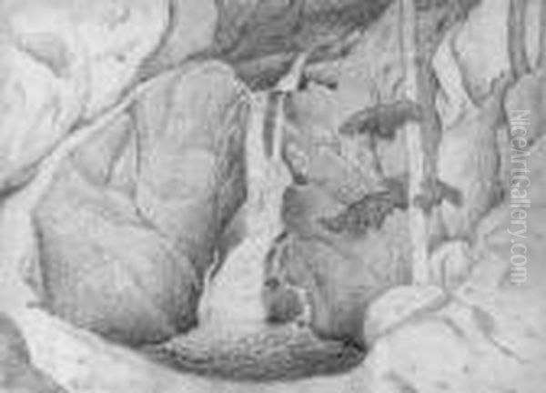 Waldstuck Mit Wasserfall Oil Painting by Gustav Wunderwald