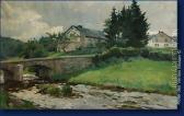 Paysage Au Pont Oil Painting by Xavier Wurth