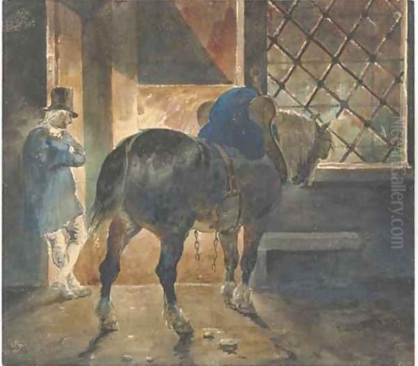 A cart-horse and a postilion at the door of a forge Oil Painting by Theodore Gericault