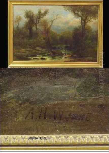 Oil On Canvas, Woodedlandscape 
With Brook At Dawn, Signed Lower Right, Relined,craquelure, Some 
Inpainting, In A Gilt Frame, Ss: 23 1/2