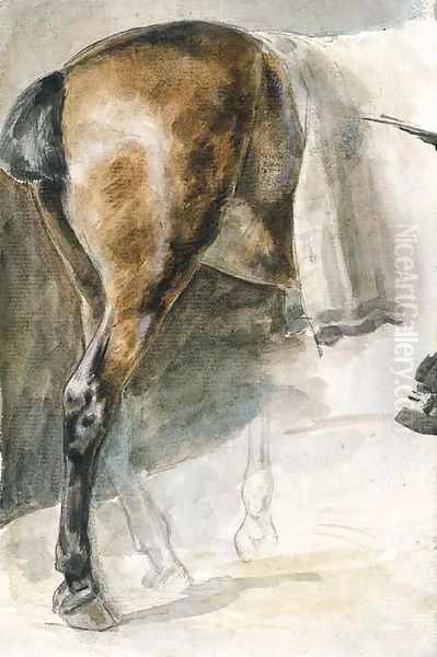 The hindquarters of a horse in a stable, with a study of a leg Oil Painting by Theodore Gericault