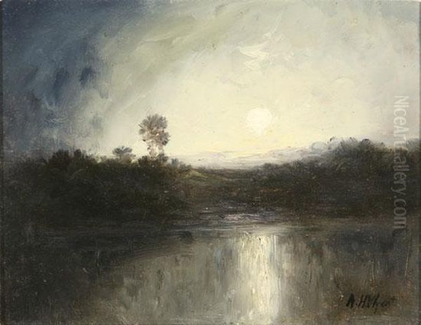 Moonlit Riverscape Oil Painting by Alexander Helwig Wyant