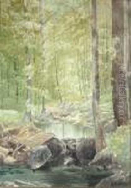 Forest Brook Oil Painting by Alexander Helwig Wyant