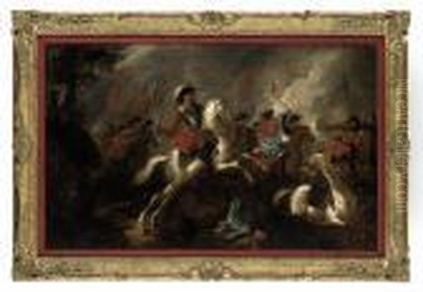 A Cavalry Skirmish Oil Painting by Jan Wyck