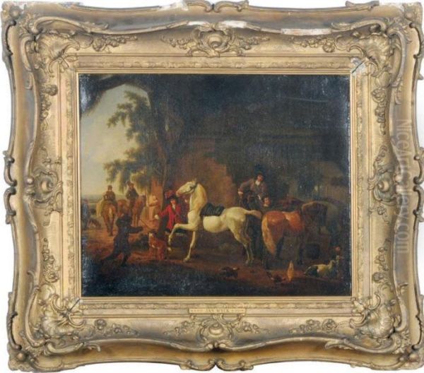 A Riding Party Oil Painting by Jan Wyck