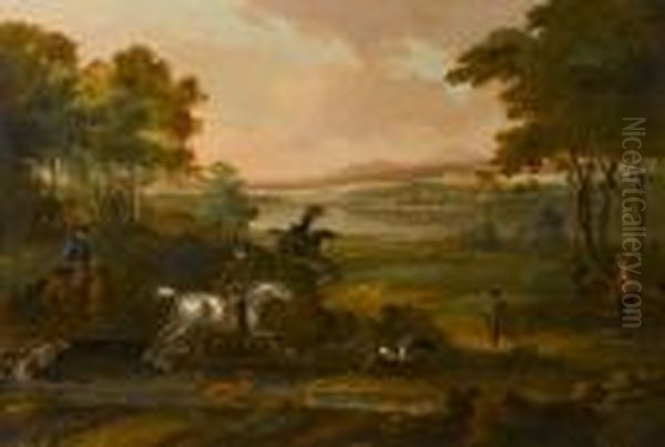 A Stag Hunt Oil Painting by Jan Wyck