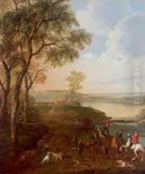 Cavalieri In Ampio Paesaggio Fluviale Oil Painting by Jan Wyck