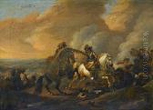 A Cavalry Skirmish Oil Painting by Jan Wyck