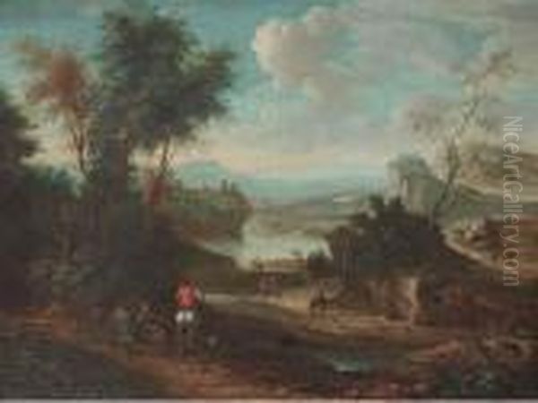 A Landscape With Horsemen And Other Travellers On A Track Oil Painting by Jan Wyck