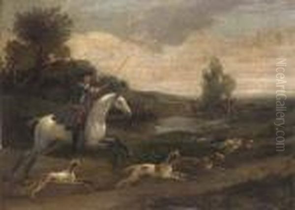 A Hunting Party In Full Cry Oil Painting by Jan Wyck