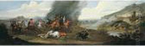 A Cavalry Battle Before A Walled Fortress Oil Painting by Jan Wyck