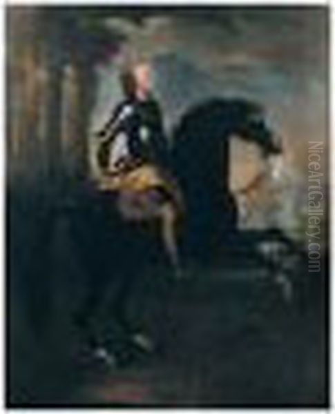 Equestrian Portrait Of Oliver Cromwell (1599-1658) Oil Painting by Jan Wyck