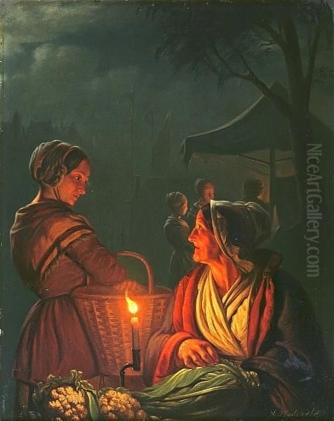 Women At A Night Market Oil Painting by Arnoud Wydeveld