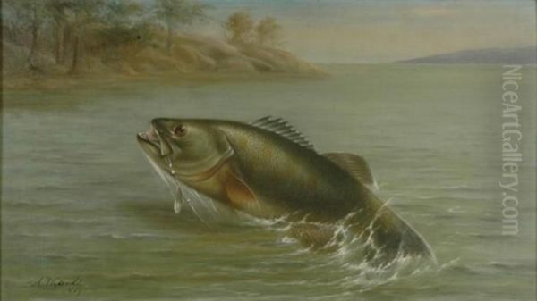 Leaping Bass Oil Painting by Arnoud Wydeveld