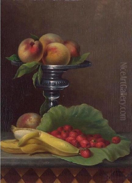 Still Life With Strawberries, Peaches And Bananas Oil Painting by Arnoud Wydeveld