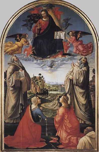 Christ in Heaven with Four Saints and a Donor c 1492 Oil Painting by Domenico Ghirlandaio