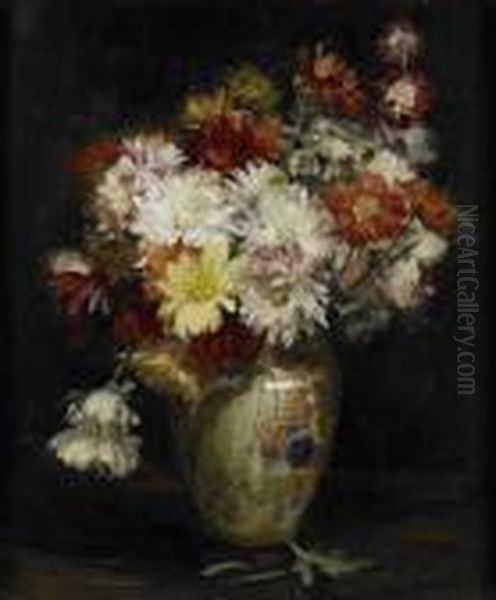 A Still Life Of Chrysanthemums Oil Painting by Kate Wylie