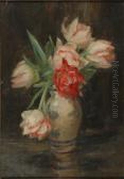 Tulips In A Vase Oil Painting by Kate Wylie