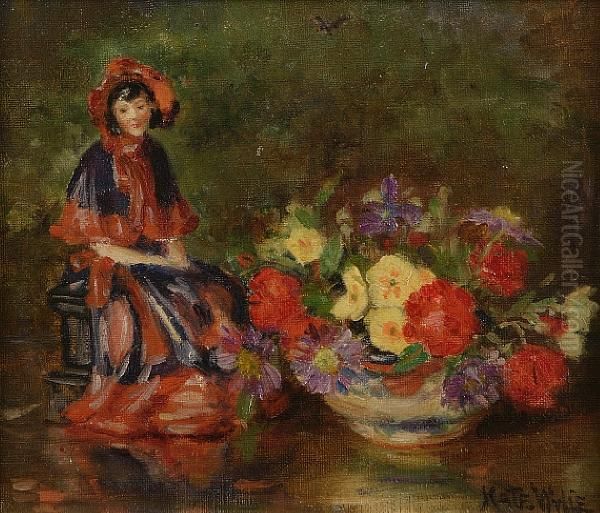 Vase Of Flowers And Figurine Oil Painting by Kate Wylie