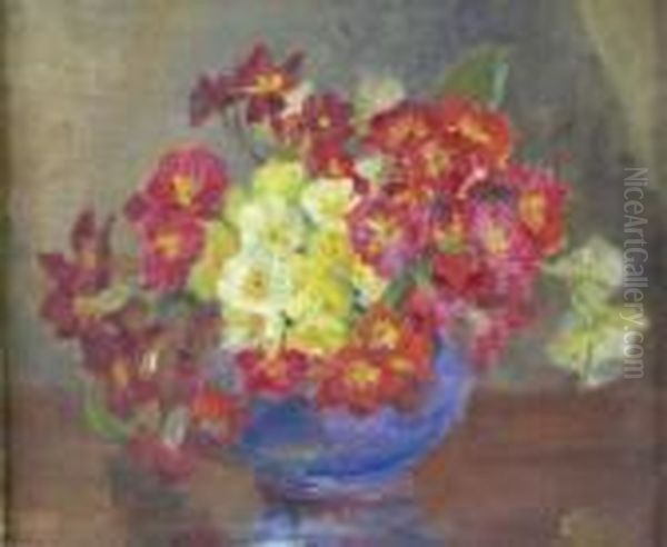 Flower Study In A Blue Vase Oil Painting by Kate Wylie